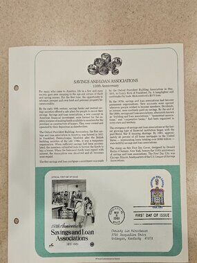 RARE COLLECTIBLE USPS 1ST DAY ISSUE COVER SAVINGS & LOAN ASSOCIATIONS 150 STAMP